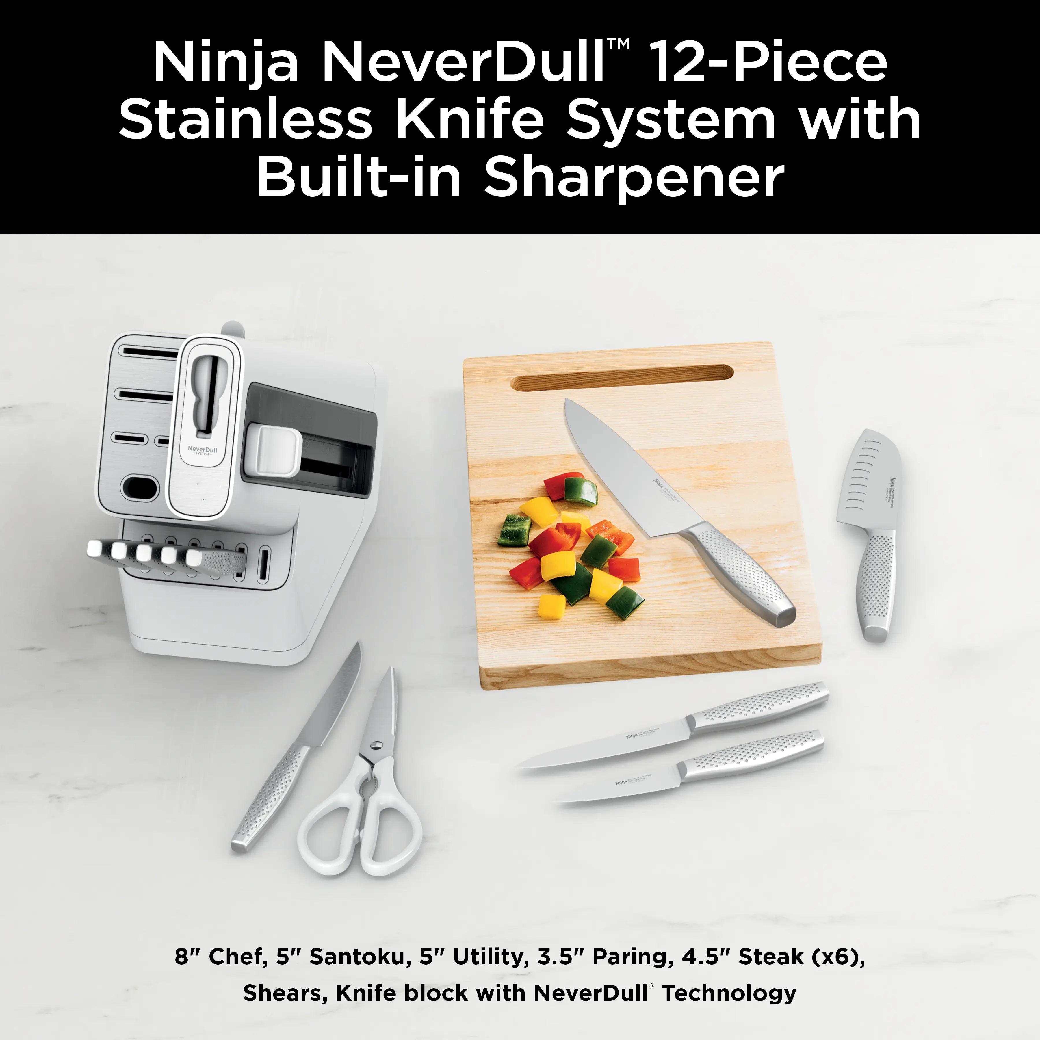 Premium 12pcs Stainless Steel Knife System with Built-in Sharpener